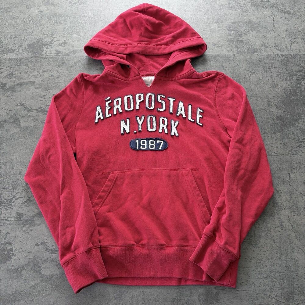 Vintage Aeropostale Red Zip Up Hoodie Y2K Embroidered Logo Womens S
